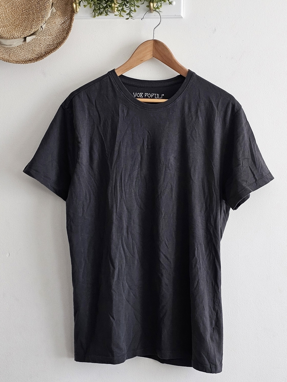 VOS POPULI Toxic Charcoal Tonal Logo Tee XL Minimalist Streetwear Cotton Shirt